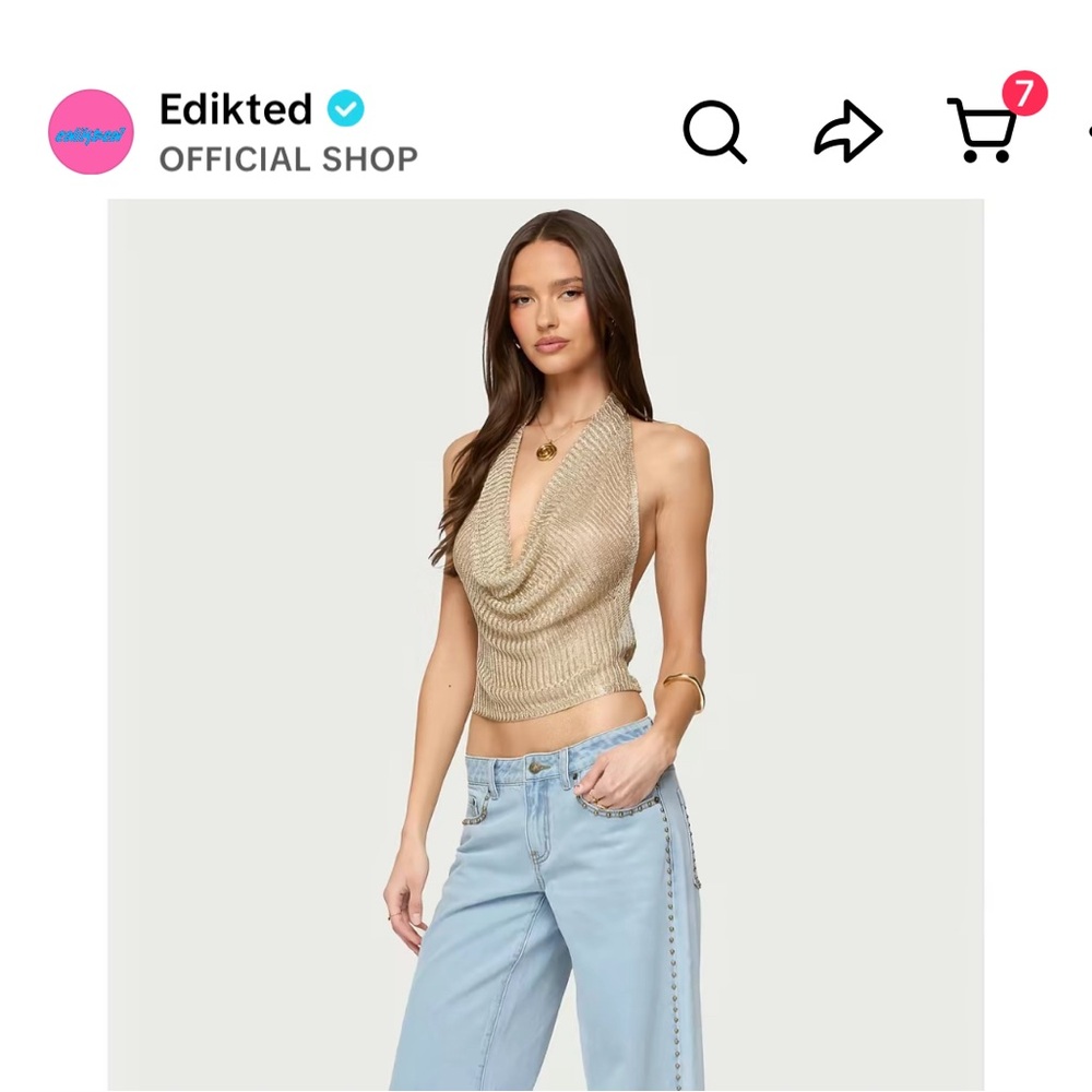 Edikted Metallic Gold Halter Tank Top